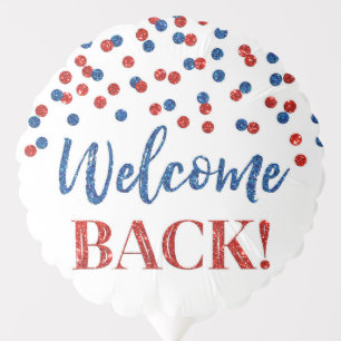 Blue Red Confetti Welcome Back Balloon