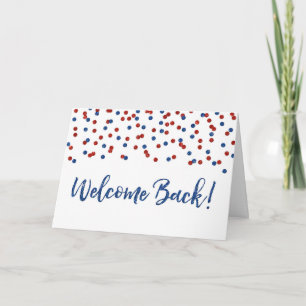 Blue Red Confetti Welcome Back Card