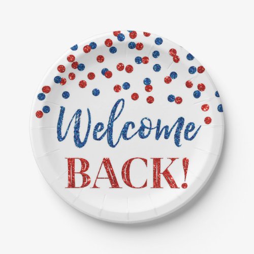 Blue Red Confetti Welcome Back Paper Plates