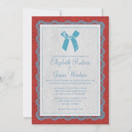 Blue &amp; Red Country Burlap Wedding Invitations