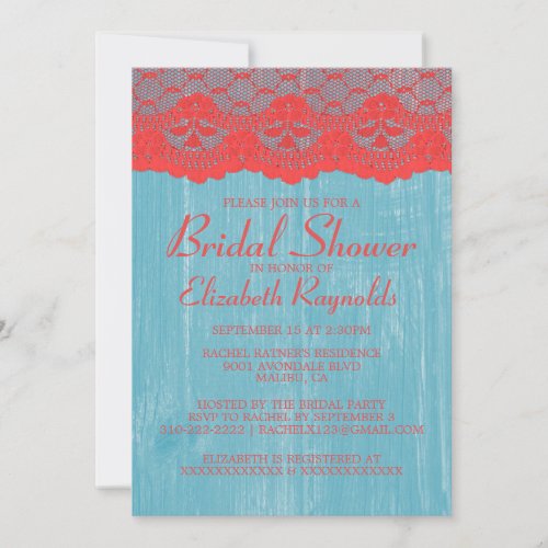 Blue &amp; Red Country Lace Bridal Shower Invitations