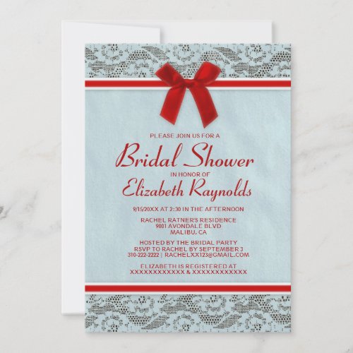 Blue &amp; Red Country Lace Bridal Shower Invitations