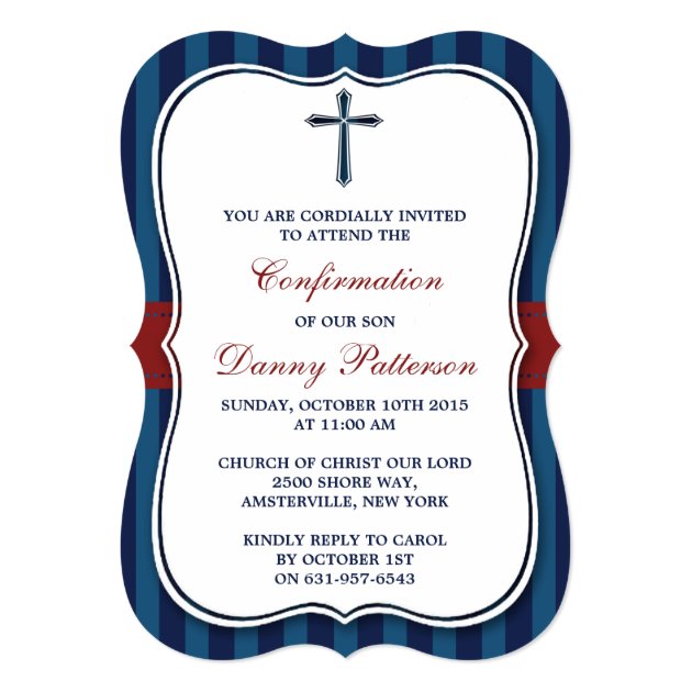 Blue & Red Cross Holy Communion Or Confirmation Invitation