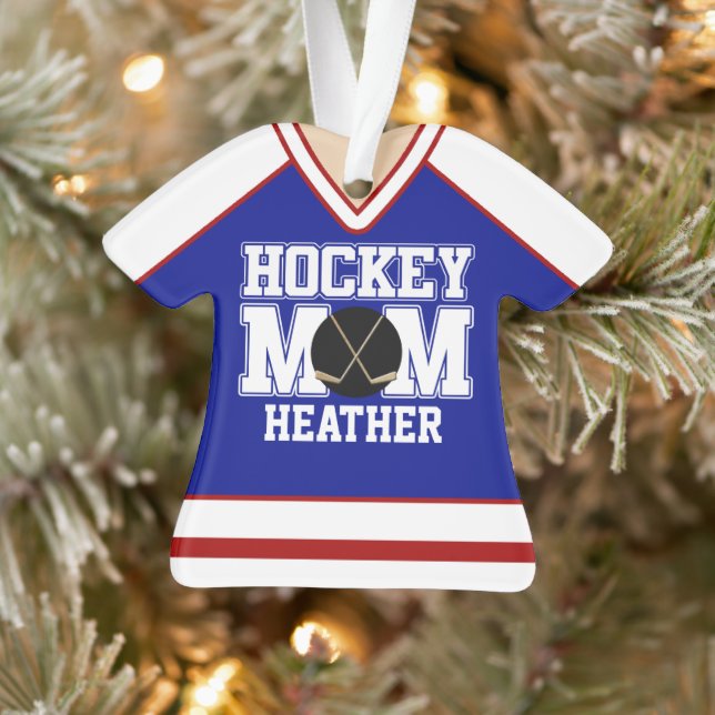 Blue/Red Custom Hockey Mom Jersey Ornament (Tree)