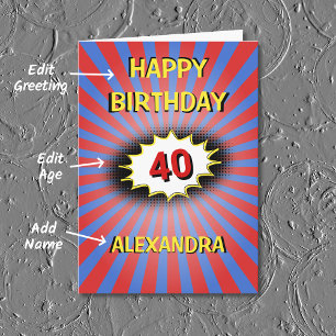 Blue red custom name and age retro birthday card