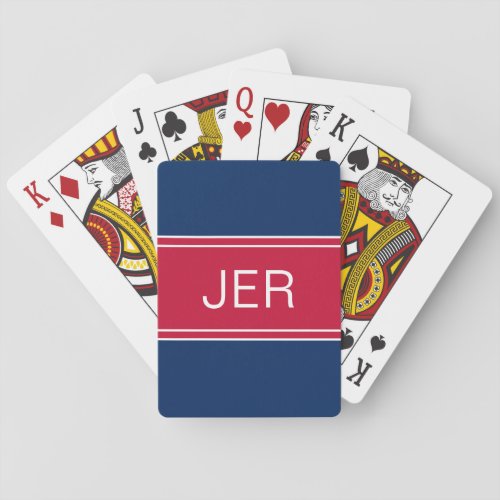 Blue  Red Custom Personalized Monogram Initials Playing Cards