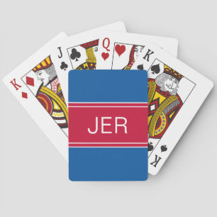 Blue & Red Custom Personalized Monogram Initials Poker Cards