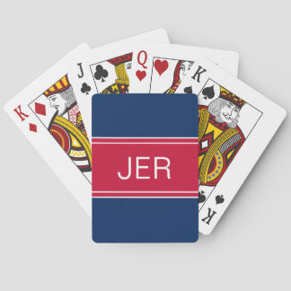 Blue & Red Custom Personalized Monogram Initials Poker Cards