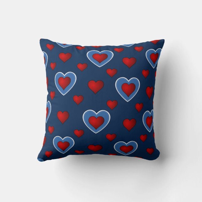 Blue Red Cute Cozy Modern Romantic Chic Heart Throw Pillow (Back)
