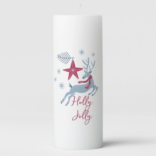 Blue Red Cute Simple Holiday Christmas Insulated  Pillar Candle (Front)