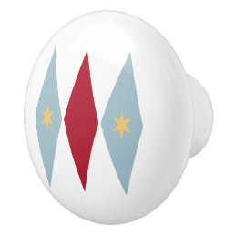 Blue Red Diamonds Cream Stars Mid Mod Ceramic Knob