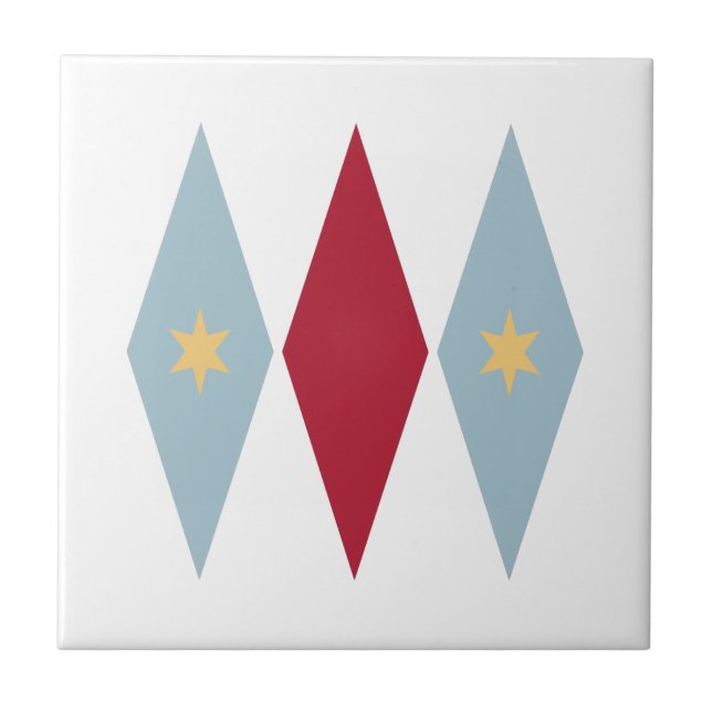 Blue Red Diamonds Yellow Stars Mid Century Modern Ceramic Tile (Front)