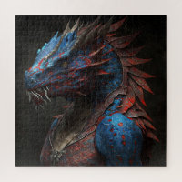 Blue red dragon portrait AI art  Jigsaw Puzzle
