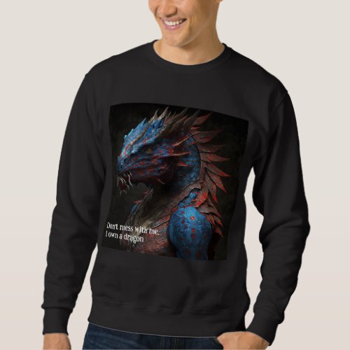 Blue red dragon portrait typography AI art Sweatshirt