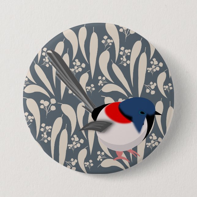 Blue & Red Fairy Wren Button (Front)