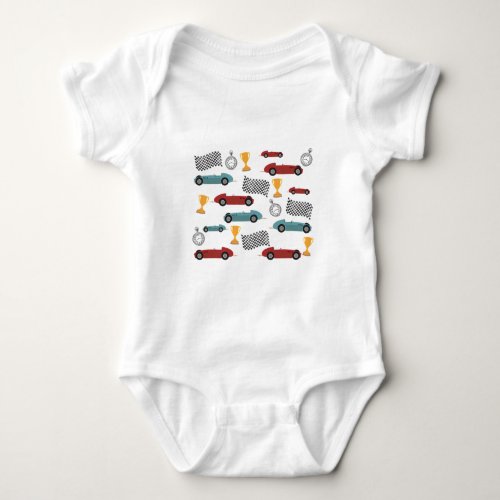 Blue  Red Fast Classic Racing Cars Baby Bodysuit