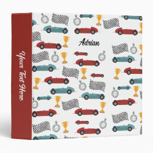 Blue & Red Fast Retro Vintage Racing Cars 3 Ring Binder