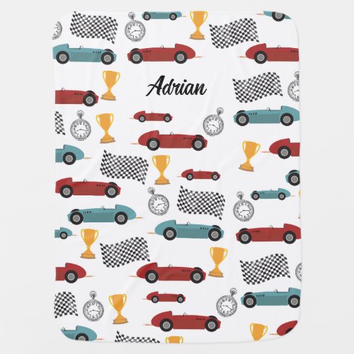Blue  Red Fast Retro Vintage Racing Cars Baby Blanket
