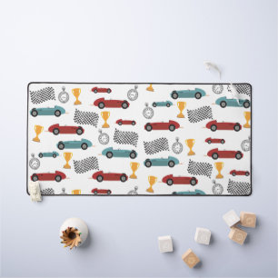 Blue & Red Fast Retro Vintage Racing Cars Desk Mat