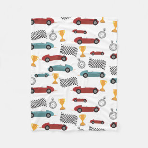 Blue & Red Fast Retro Vintage Racing Cars Fleece Blanket