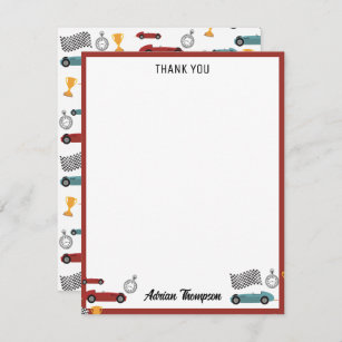 Blue & Red Fast Retro Vintage Racing Cars Kids Thank You Card