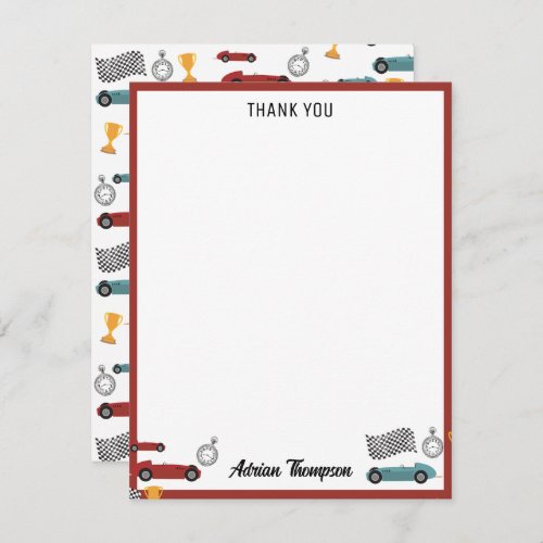 Blue  Red Fast Retro Vintage Racing Cars Kids Thank You Card