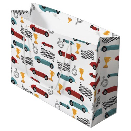 Blue  Red Fast Retro Vintage Racing Cars Large Gift Bag