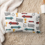 Blue & Red Fast Retro Vintage Racing Cars Lumbar Pillow<br><div class="desc">A cute design featuring illustrations of blue and red vintage retro style racing cars and chequered flags. A perfect designs for anyone who loves fast classic racing cars,  automobiles,  sports,  vehicles,  race tracks etc. An ideal fast racing car theme for birthdays,  bedroom décor,  gifts etc.</div>