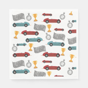 Blue & Red Fast Retro Vintage Racing Cars Napkins