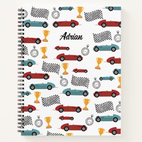 Blue  Red Fast Retro Vintage Racing Cars Notebook