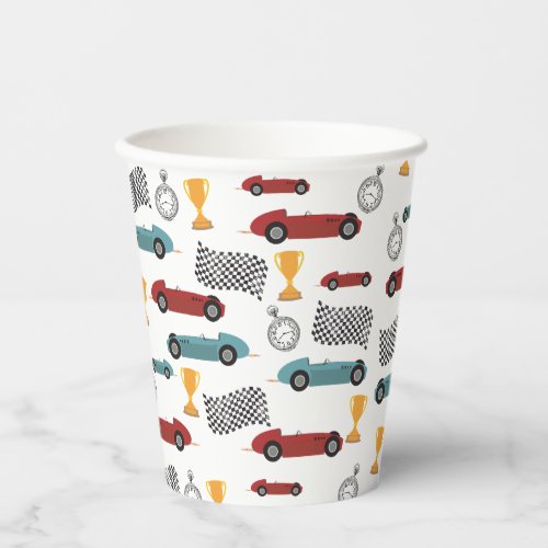 Blue  Red Fast Retro Vintage Racing Cars Paper Cups