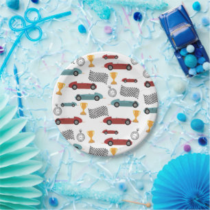 Blue & Red Fast Retro Vintage Racing Cars Paper Plates