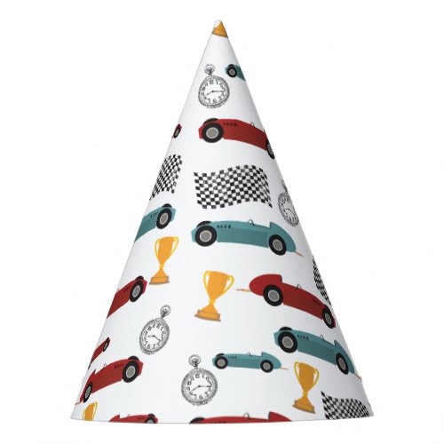 Blue  Red Fast Retro Vintage Racing Cars Party Hat