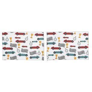 Blue & Red Fast Retro Vintage Racing Cars Pillow Case