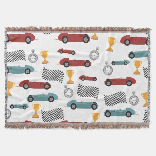 Blue  Red Fast Retro Vintage Racing Cars Throw Blanket