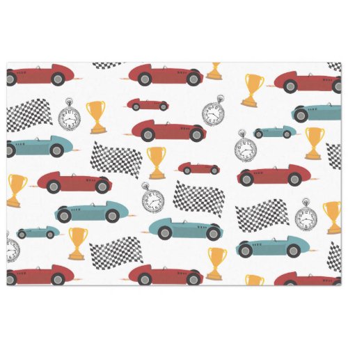 Blue  Red Fast Retro Vintage Racing Cars Tissue Paper