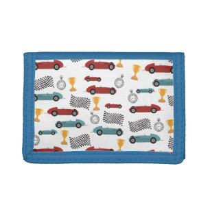 Blue & Red Fast Retro Vintage Racing Cars Tri-fold Wallet