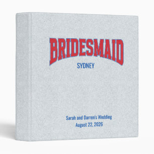 Blue + Red Faux Glitter BRIDESMAID Bachelorette 3 Ring Binder