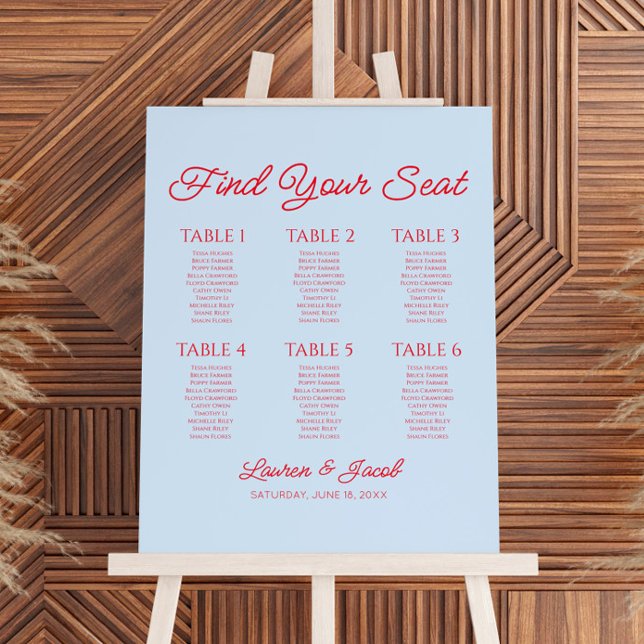 Blue Red Find Seat Small Wedding Seating Chart Foam Board (Creator Uploaded)