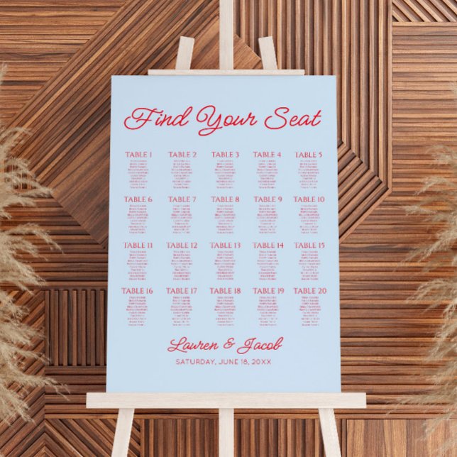Blue Red Find Your Seat Wedding Seating Chart Foam Board (Creator Uploaded)