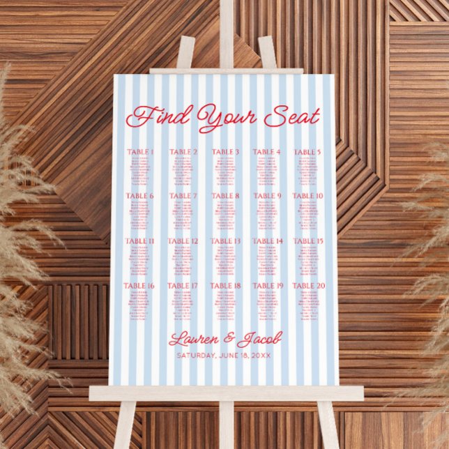 Blue Red Find Your Seat Wedding Seating Chart Foam Board (Creator Uploaded)