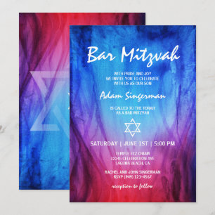 Blue Red Fire and Ice   Star of David Bar Mitzvah Invitation