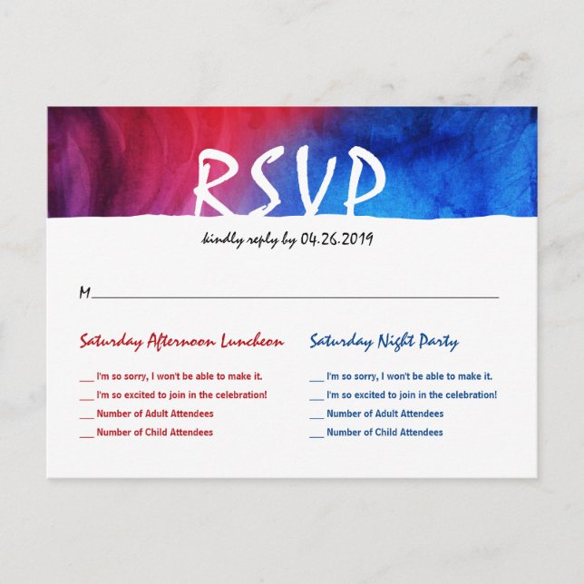Blue Red Fire Ice Bat Bar Mitzvah RSVP Postcards (Front)