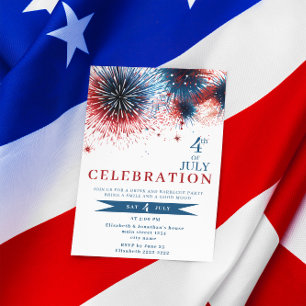 Blue & Red Fireworks 4th of July Invitations