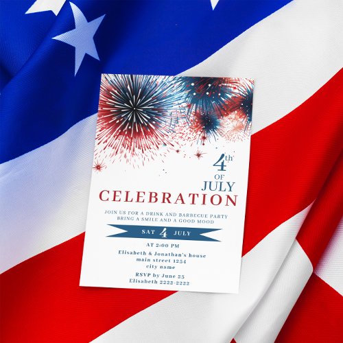 Blue  Red Fireworks 4th of July Invitations