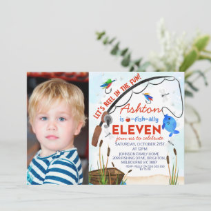 Blue Red Fishing Ofishally Eleven Birthday Invitation