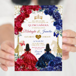 Blue Red Floral Elegant Twins Girls Quinceanera Invitation<br><div class="desc">Blue Red Floral Elegant Twins Girls Quinceanera Invitation
Mis Quince Anos,  15th Birthday, </div>