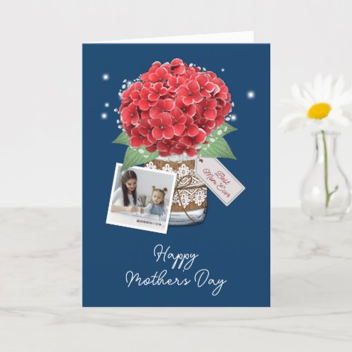 Blue Red Floral Photo Happy Mothers Day Card