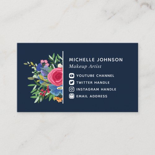 Blue Red Flower Bouquet White Social Media Icons  Business Card
