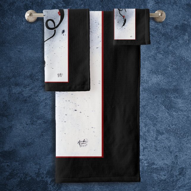 Blue Red Flowers Black Dragon Bath Towel Set (Creator Uploaded)